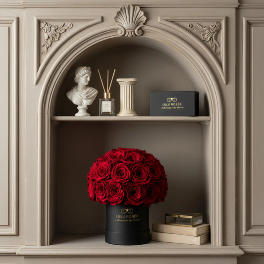 LULU ROSÉE classic superdome box red roses black classic for Valentine's Day gift
