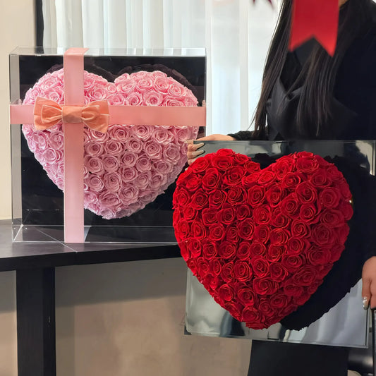 LULU ROSÉE 99 3D heart rose box light pink and red rose boxes as a romantic gift set
