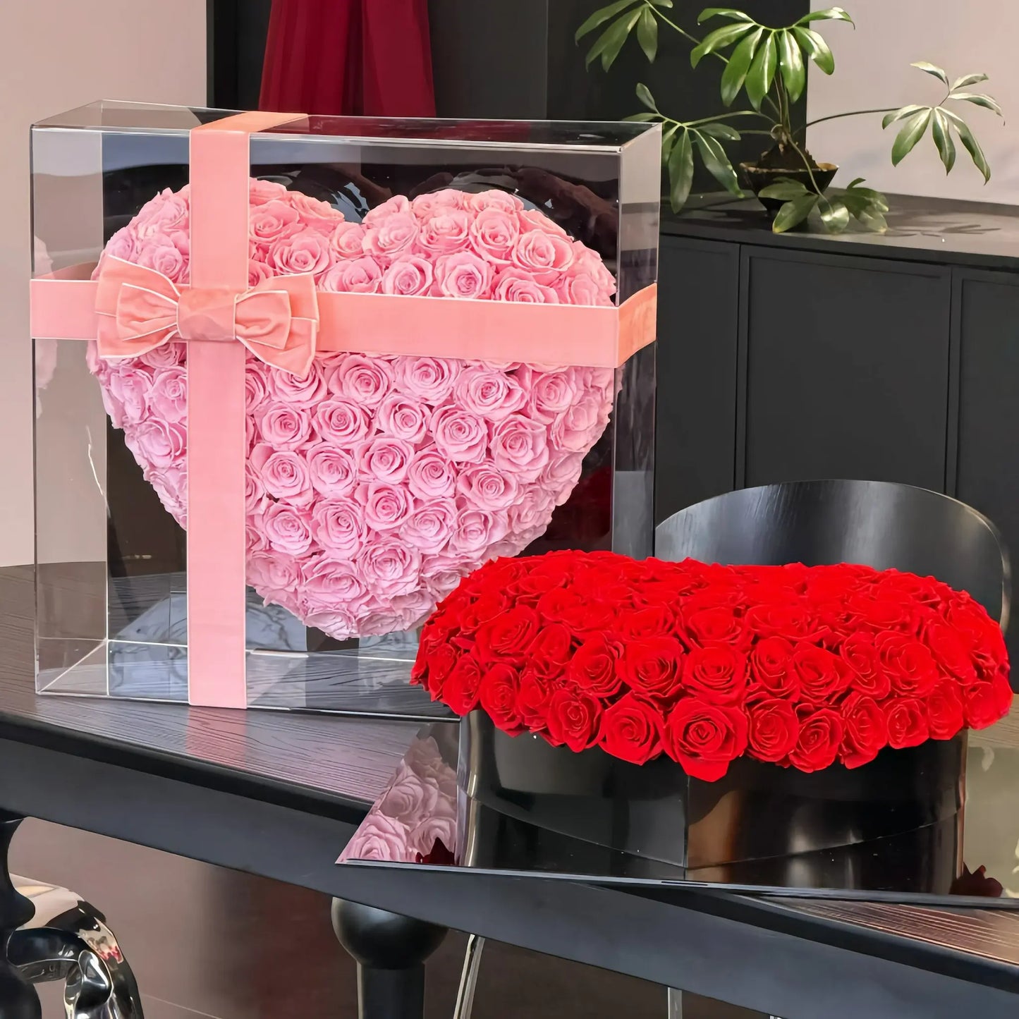LULU ROSÉE 99 3D heart rose box light pink and red rose boxes as a romantic gift set