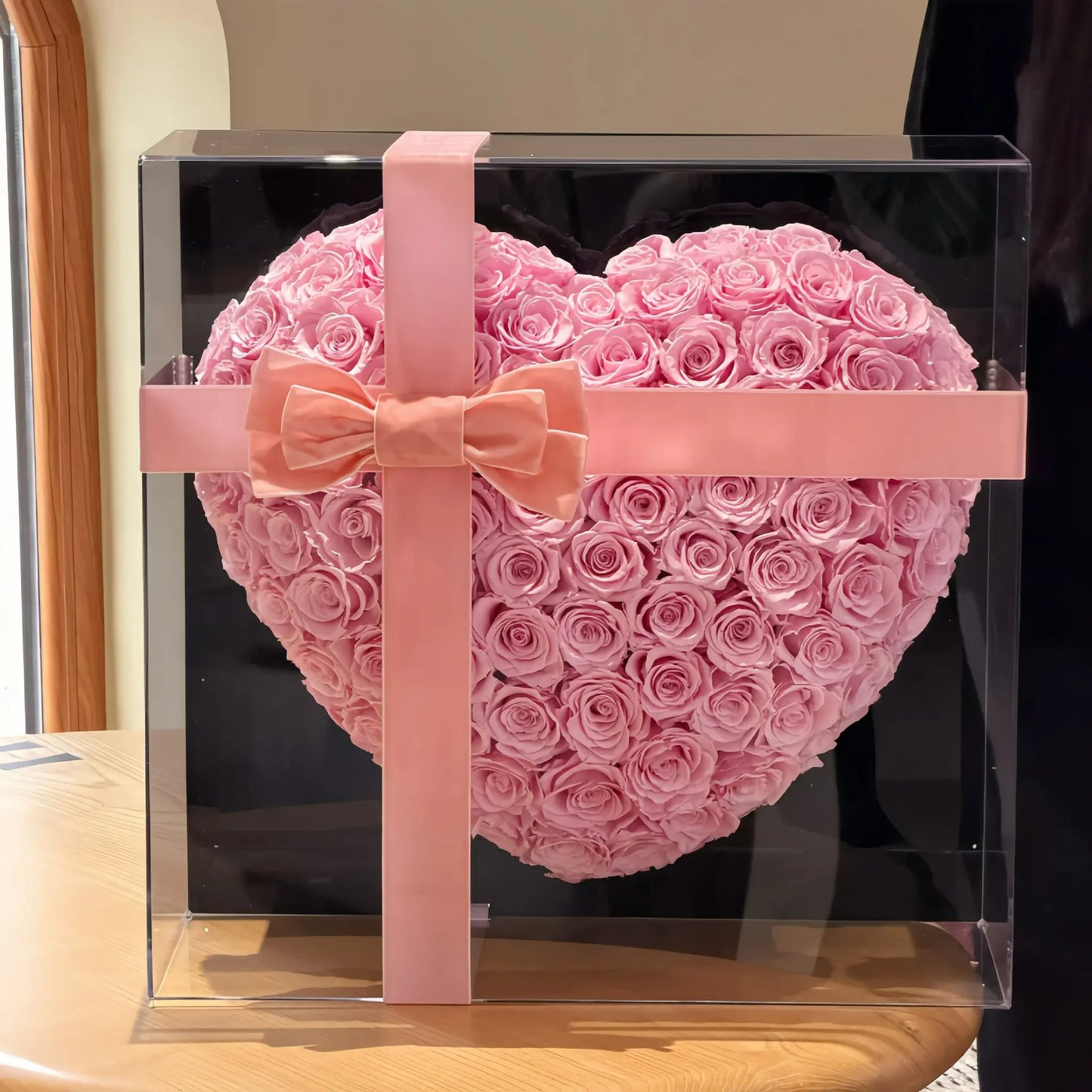 LULU ROSÉE 99 3D heart rose box light pink roses as a romantic anniversary gift