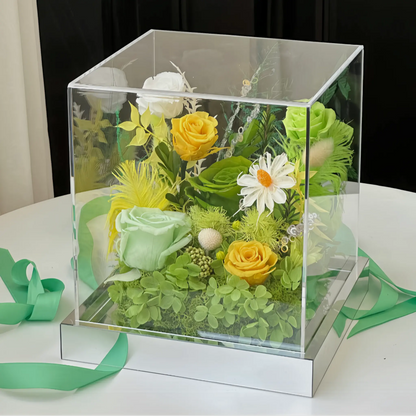 LULU ROSÉE Lime Spring Floral Box Side View, Bright Green Everlasting Flower Display