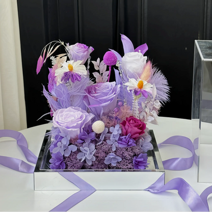 LULU ROSÉE Purple Mist Dream Preserved Flower Box Top View, Purple Floral Decor