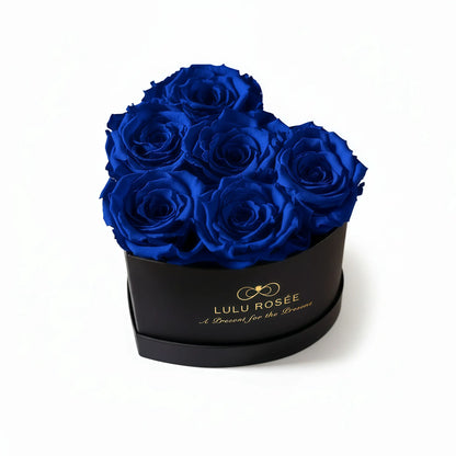 LULU ROSÉE baby heart box klein blue roses black classic box on white background
