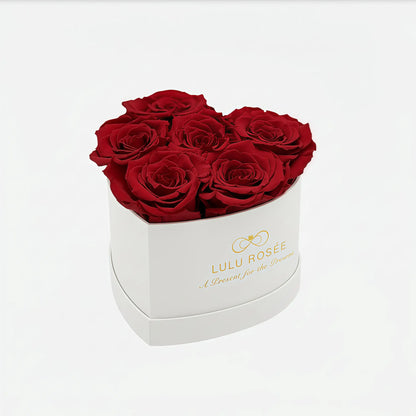 LULU ROSÉE baby heart box red roses white classic box on white background