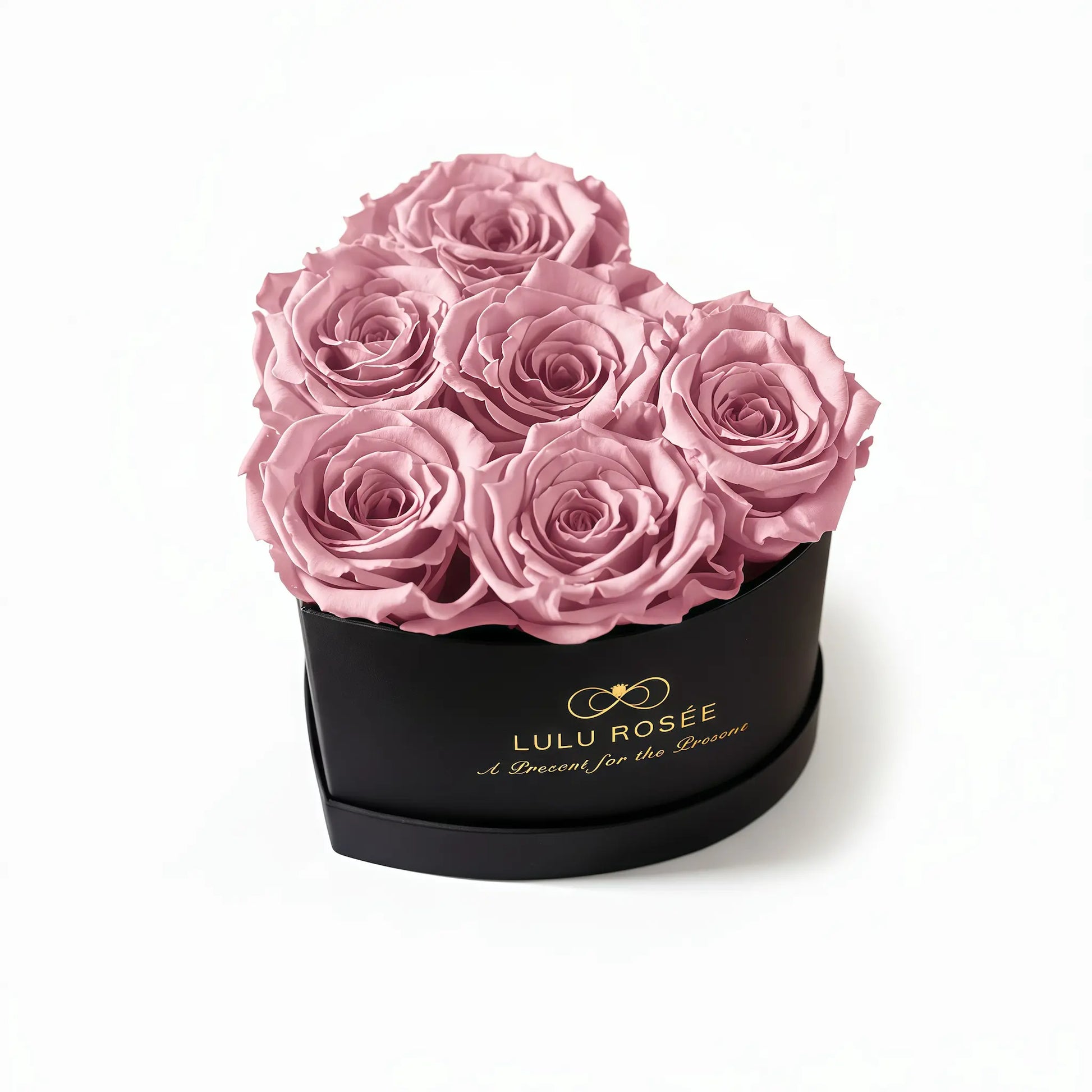 LULU ROSÉE baby heart box sakura pink roses black classic box on white background