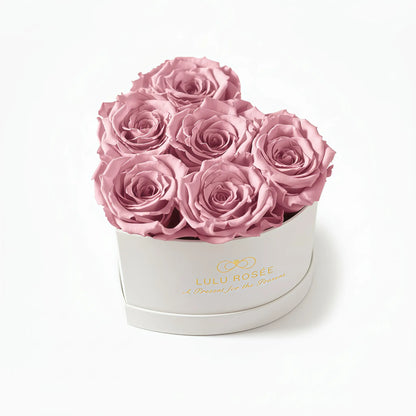 LULU ROSÉE baby heart box sakura pink roses white classic box on white background