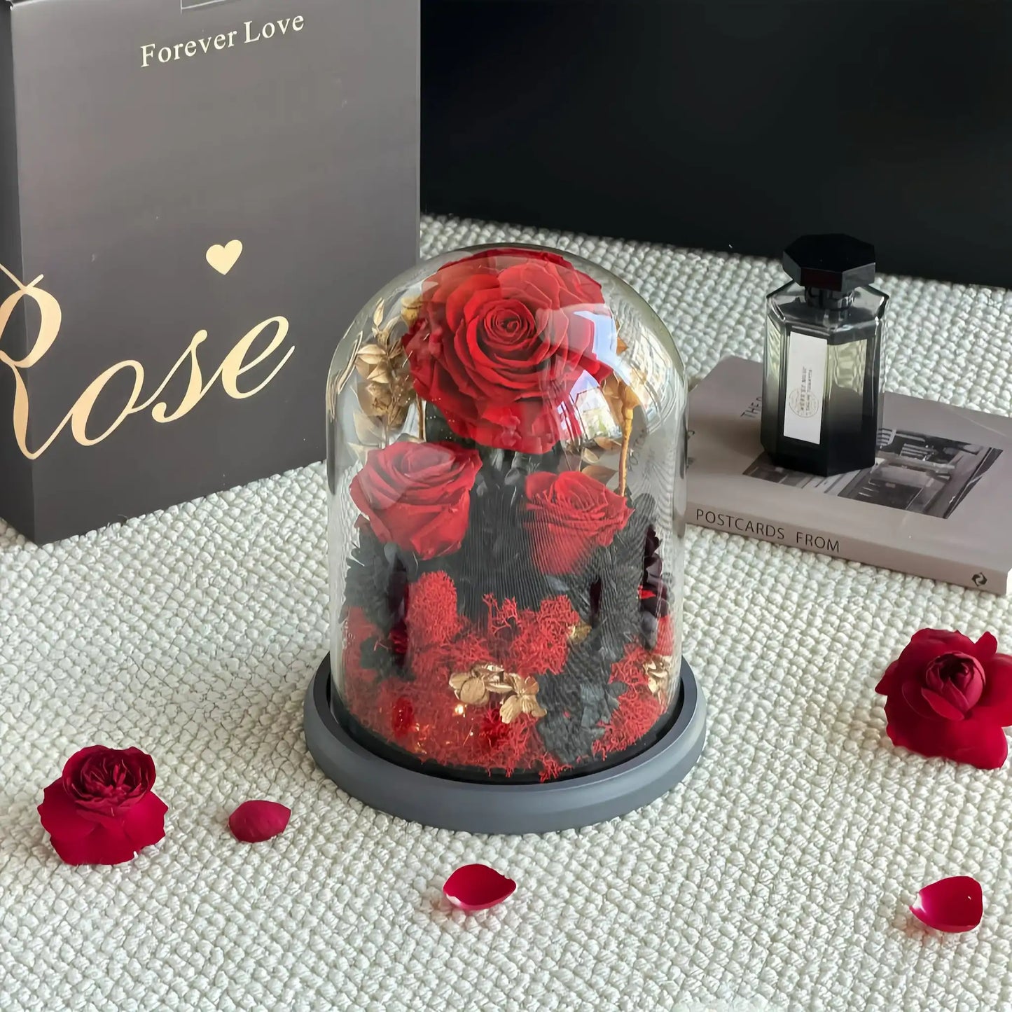 LULU ROSÉE Red Preserved Rose Dome with Forever Love Rose Gift Box, Luxury Valentine’s Day Floral Keepsake