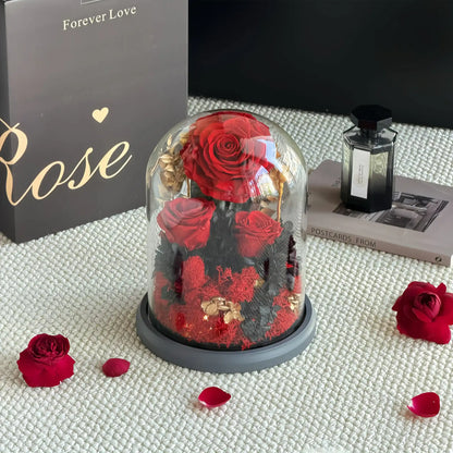 LULU ROSÉE Red Preserved Rose Dome with Forever Love Rose Gift Box, Luxury Valentine’s Day Floral Keepsake