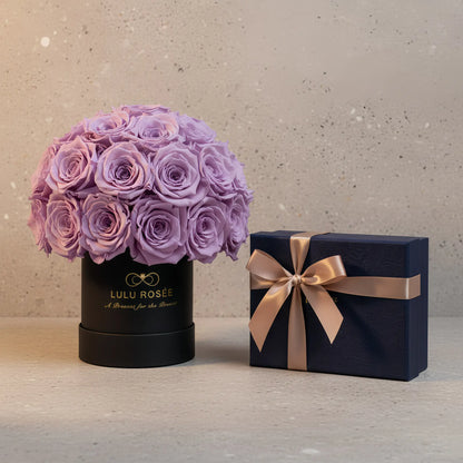 LULU ROSÉE classic superdome box lavender roses black classic box for Valentine's Day gift