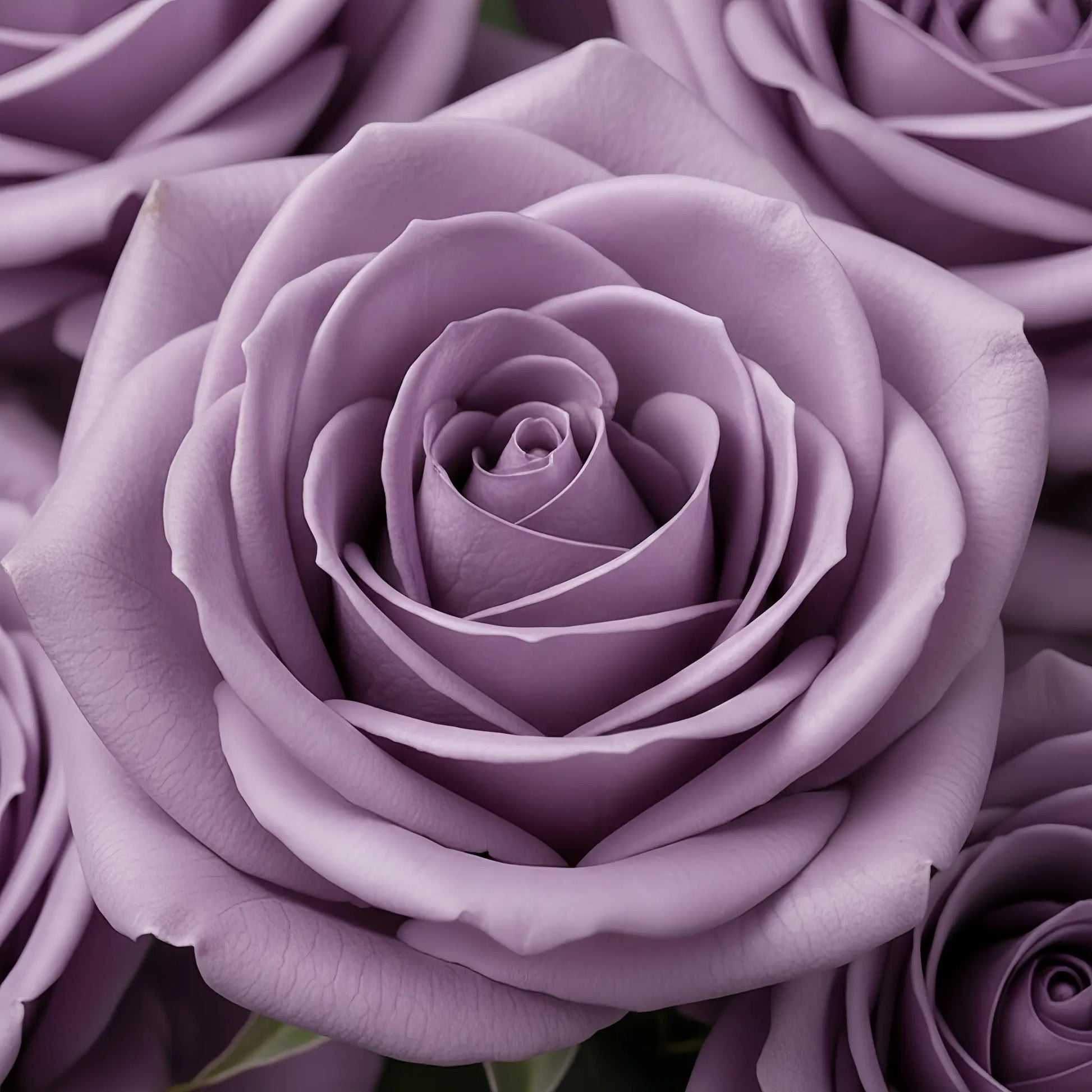 Close-up of a lavender rose with other roses in the background