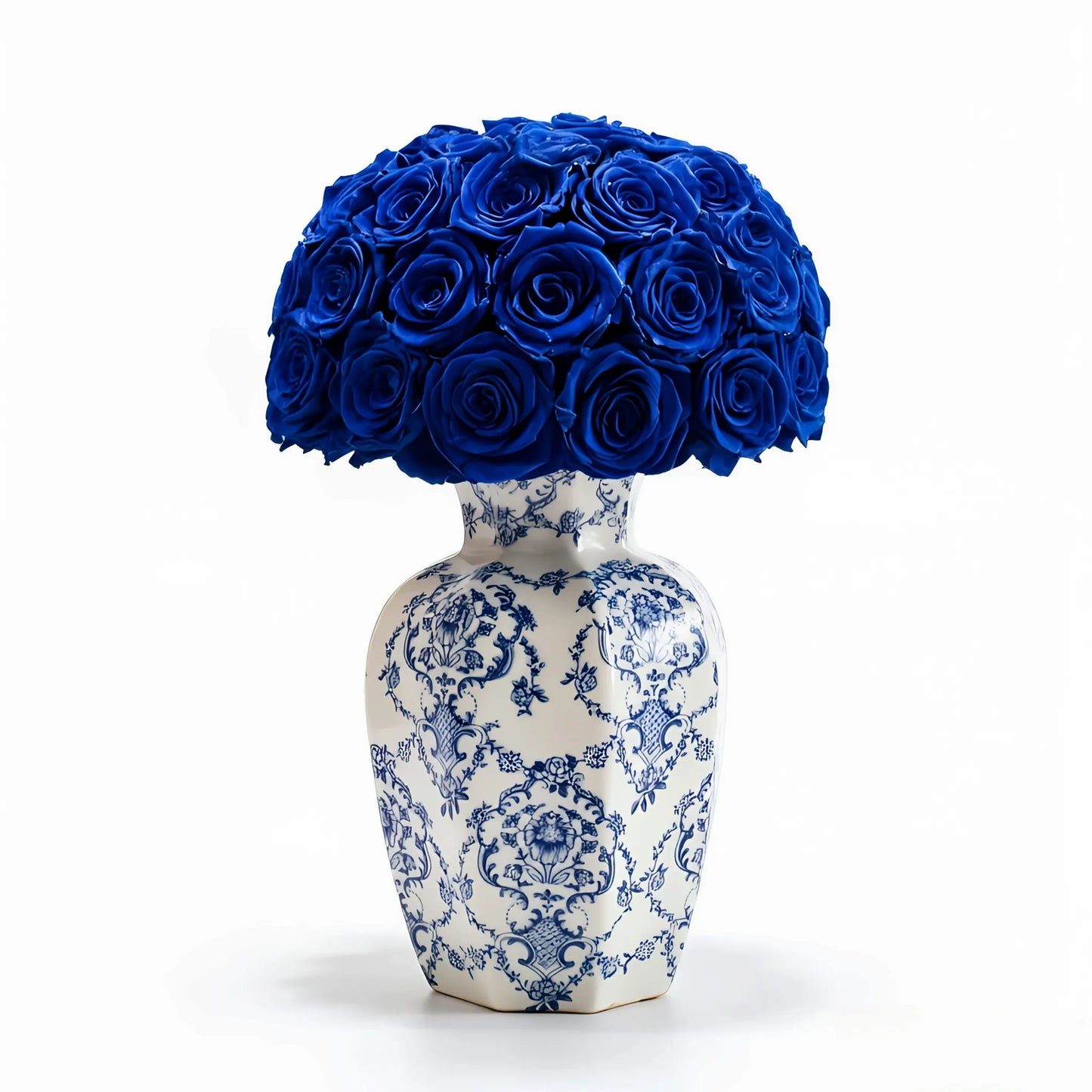 LULU ROSÉE large blue porcelain vase royal blue roses blue porcelain vase on white background