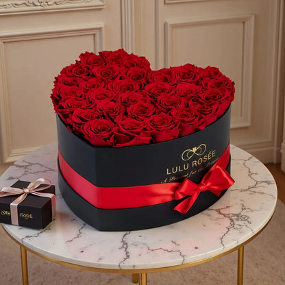 LULU ROSÉE large heart box red roses black classic box for Valentine's Day gift