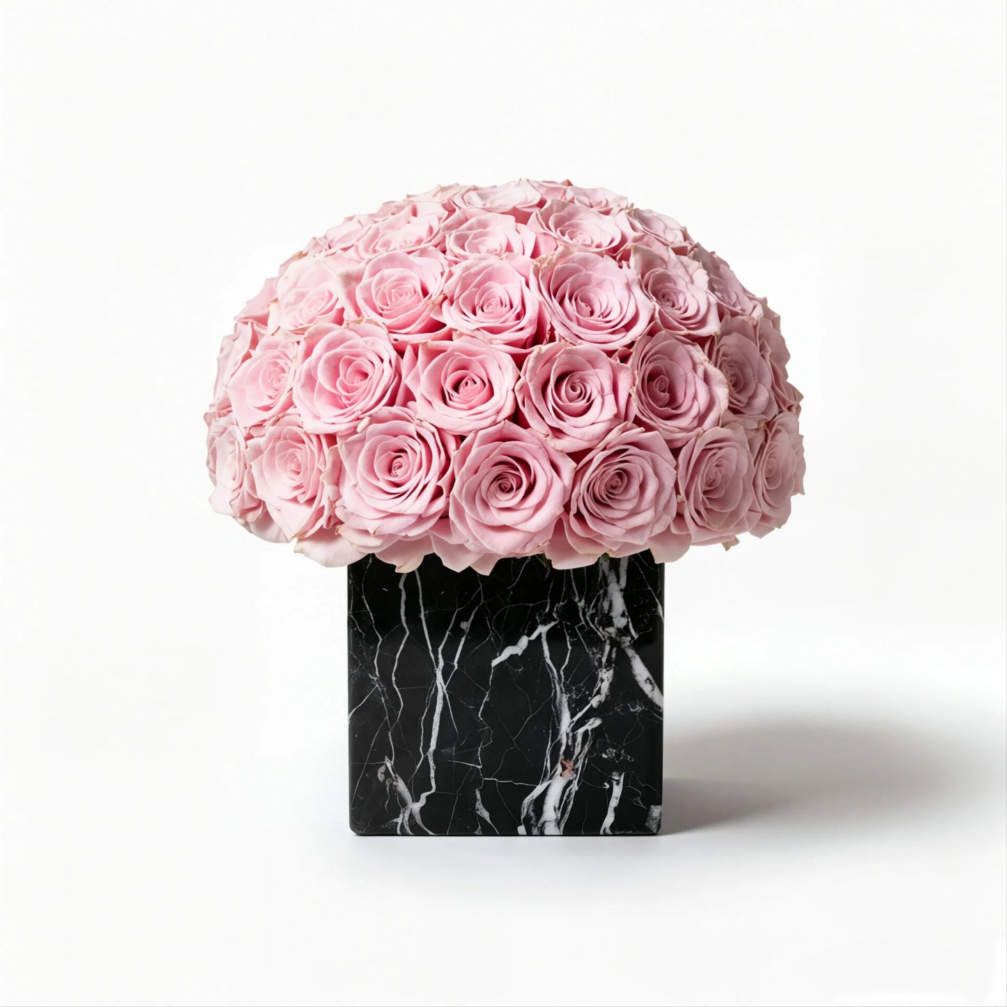 LULU ROSÉE large square marble porcelain rose blush roses black classic box on white background