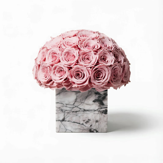LULU ROSÉE large square marble porcelain rose blush roses white classic box on white background