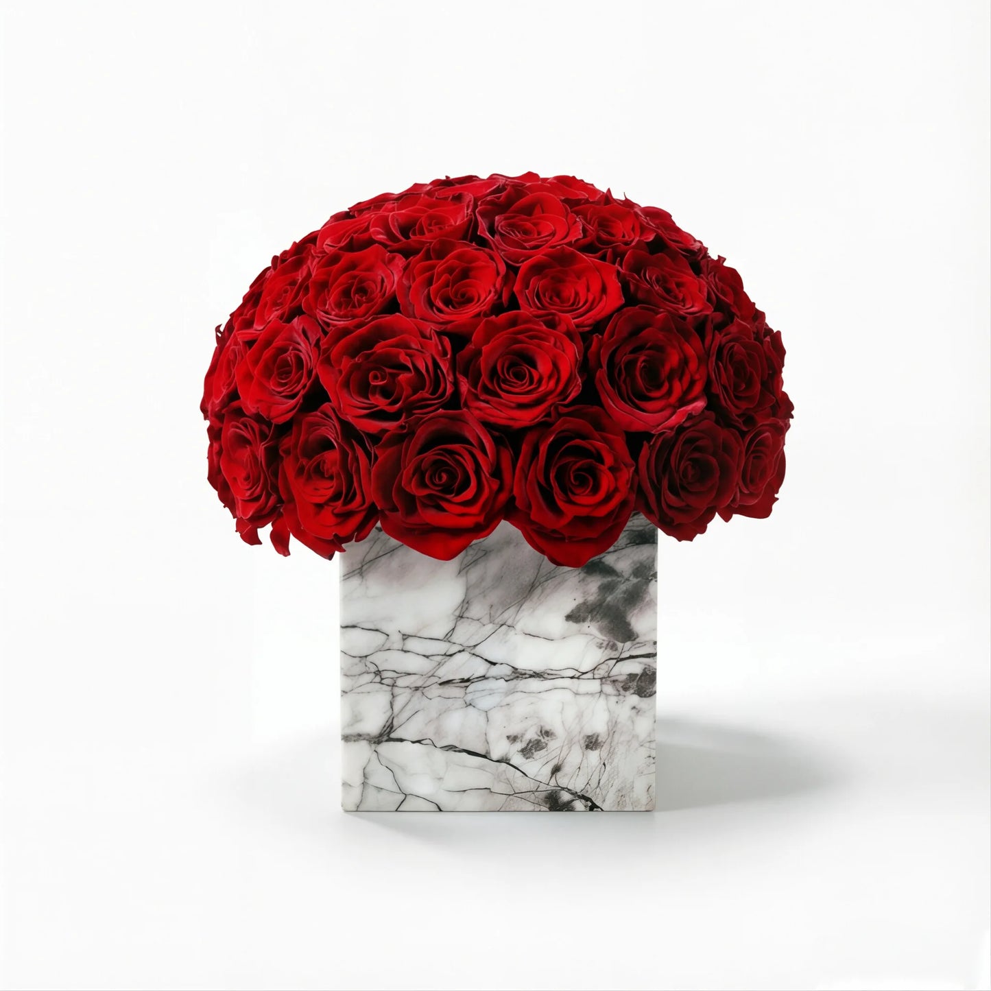LULU ROSÉE large square marble porcelain rose red roses white classic box on white background