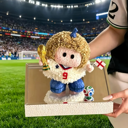 LULU ROSÉE Limited World Cup Eternal Floral England No.9 Soccer Doll, preserved flower player figurine holding trophy, premium fan display souvenir